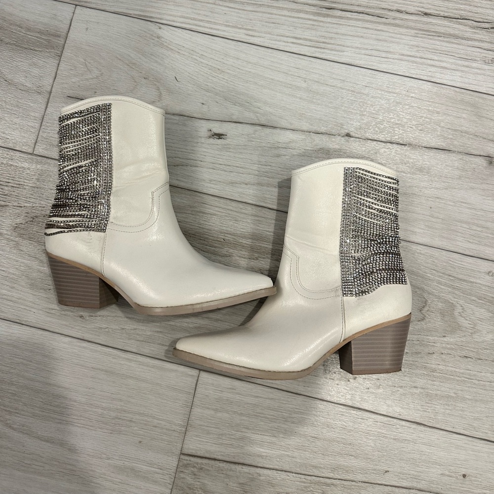 Buckle White Ankle Boots